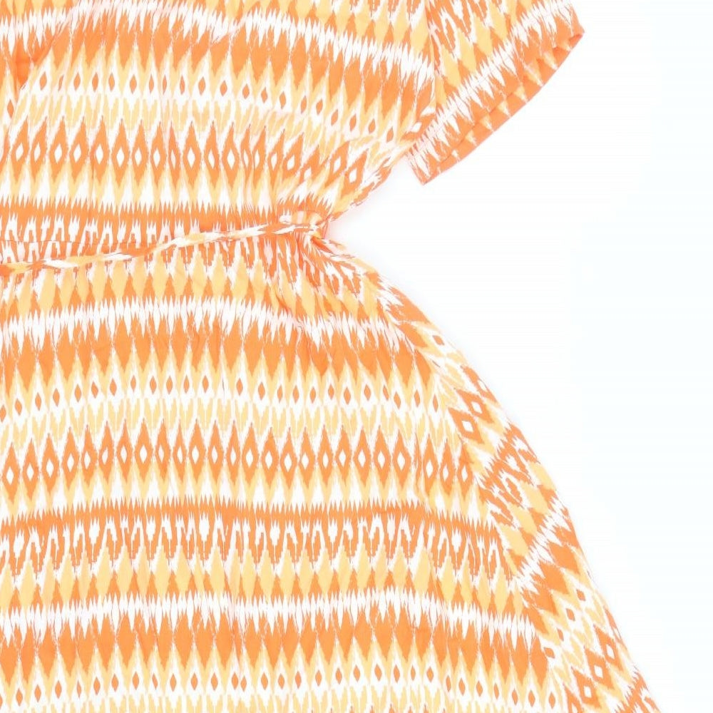 Marks and Spencer Womens Orange Geometric Viscose Shirt Dress Size 12 Collared Button