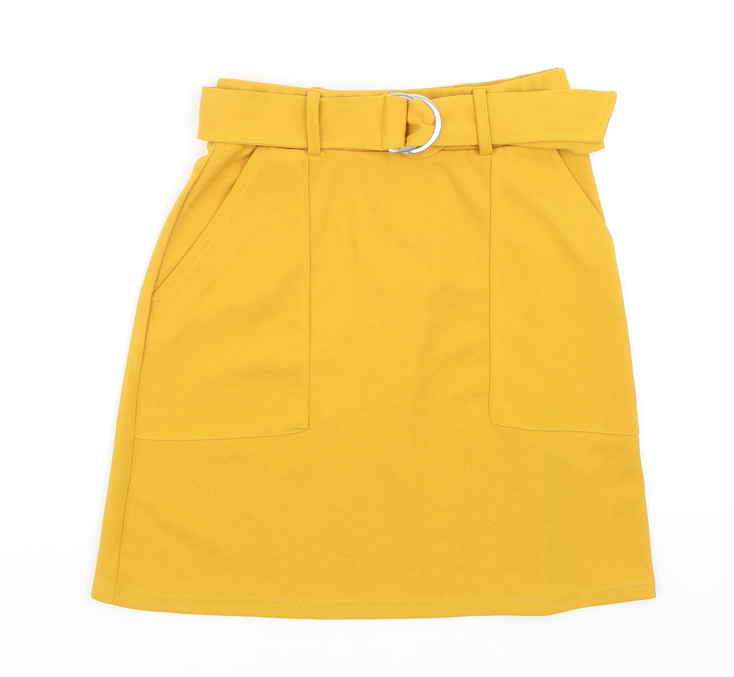 New Look Womens Yellow Polyester Straight & Pencil Skirt Size 6 Buckle - Belted