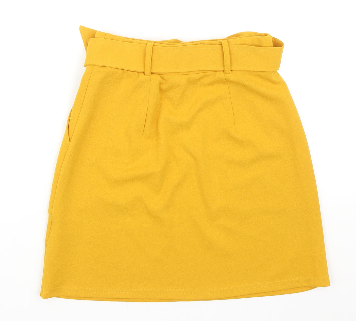 New Look Womens Yellow Polyester Straight & Pencil Skirt Size 6 Buckle - Belted