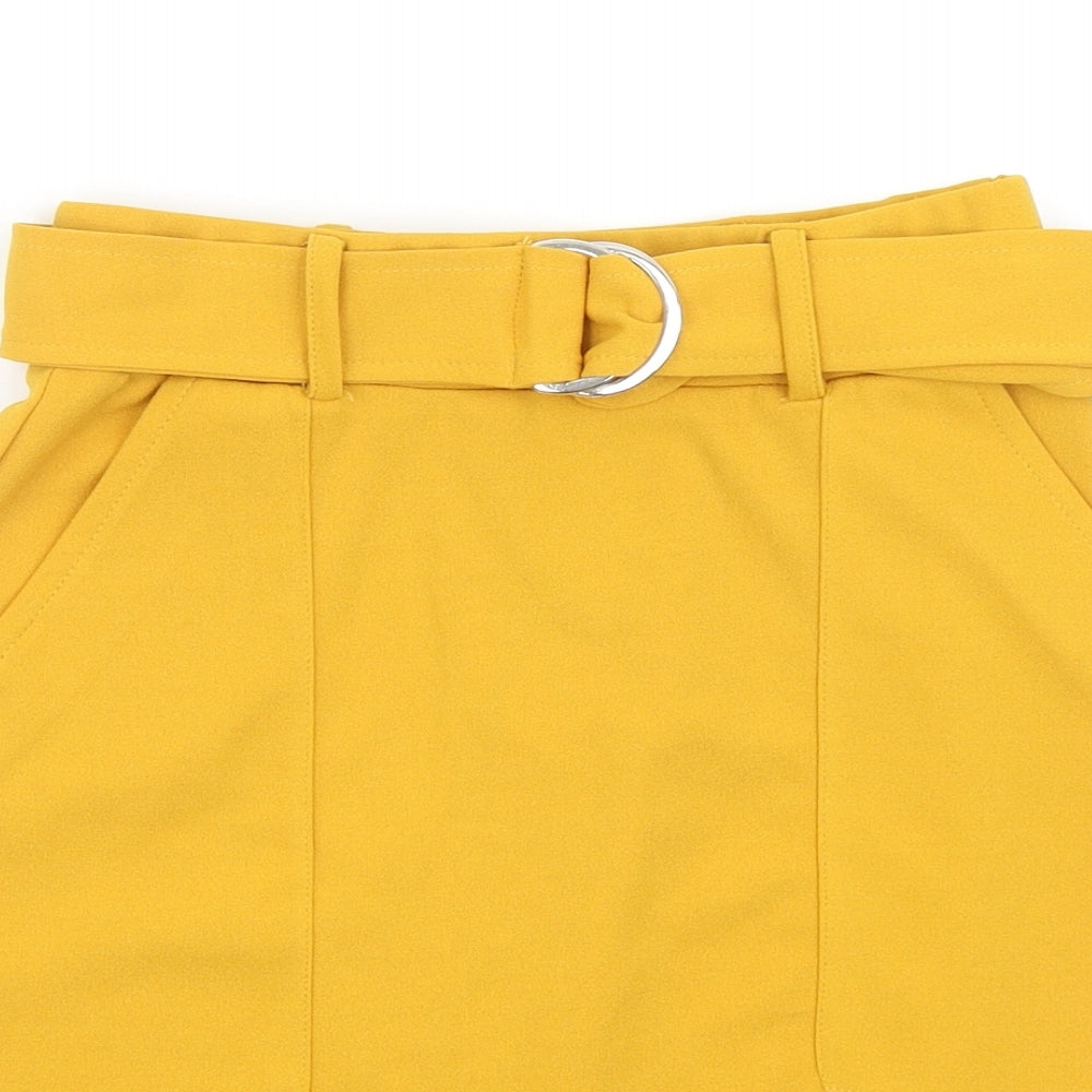 New Look Womens Yellow Polyester Straight & Pencil Skirt Size 6 Buckle - Belted