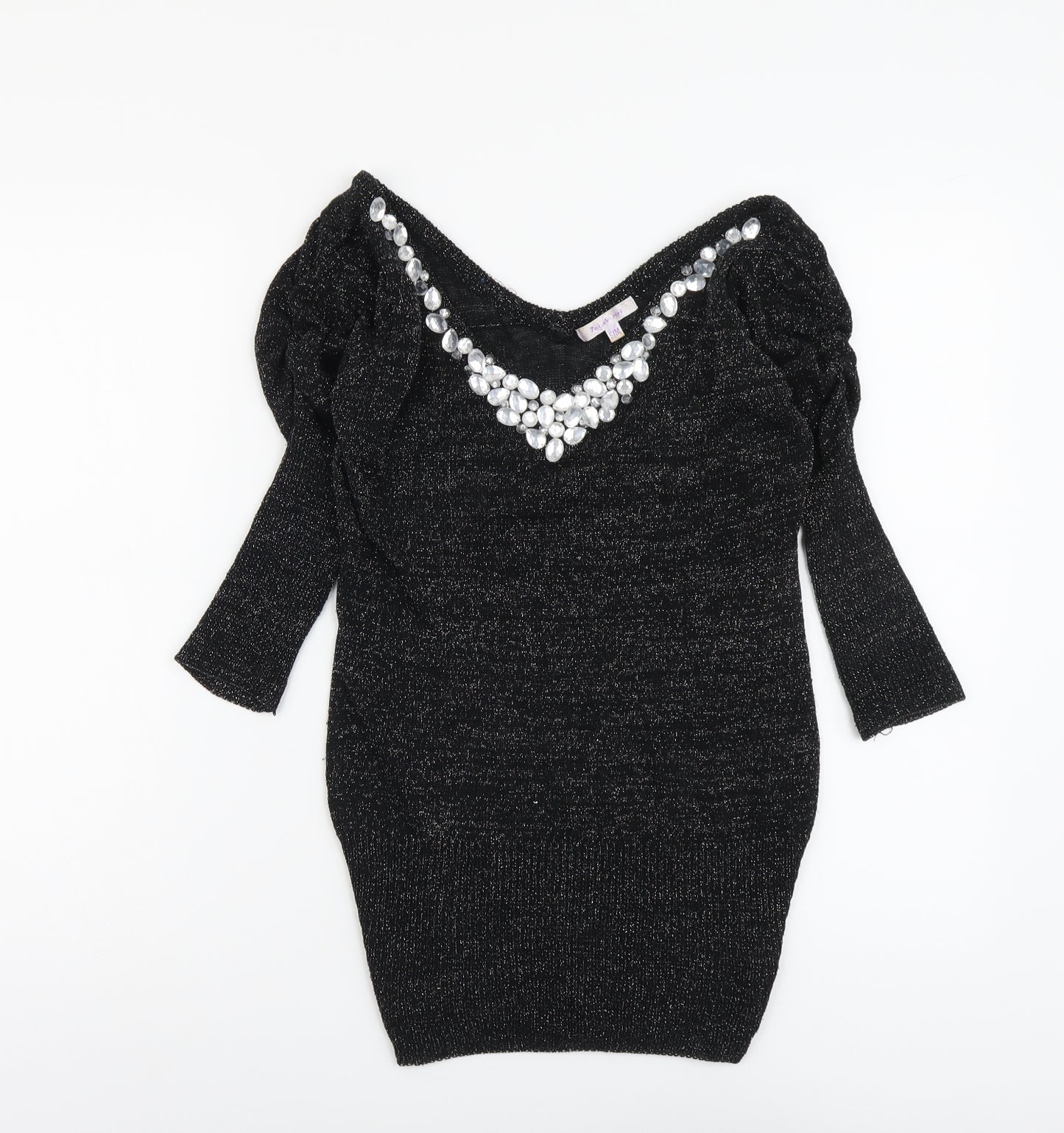 Toi Et Moi Womens Black V-Neck Acrylic Tunic Jumper Size S