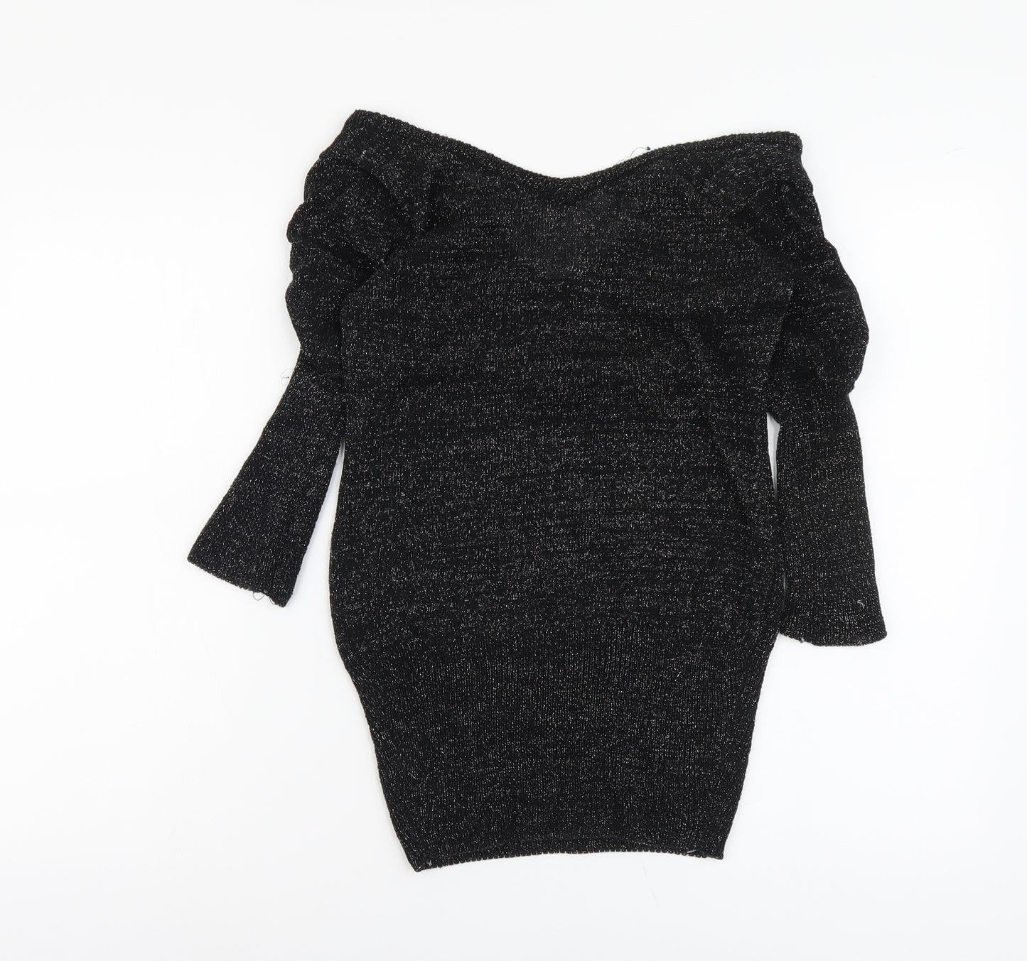 Toi Et Moi Womens Black V-Neck Acrylic Tunic Jumper Size S