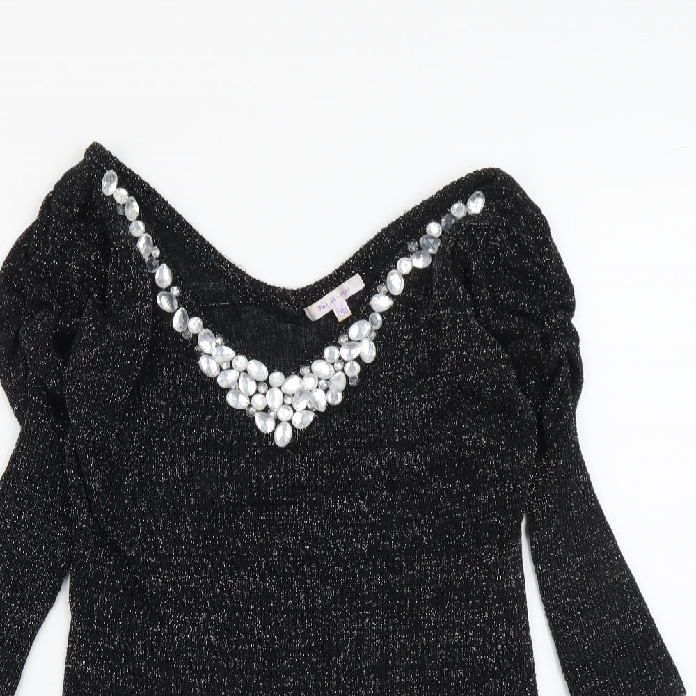 Toi Et Moi Womens Black V-Neck Acrylic Tunic Jumper Size S