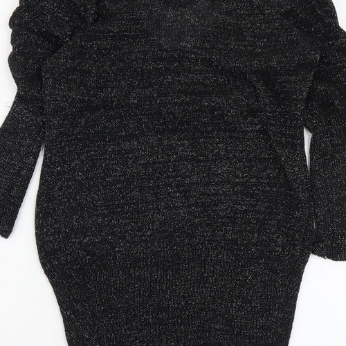 Toi Et Moi Womens Black V-Neck Acrylic Tunic Jumper Size S