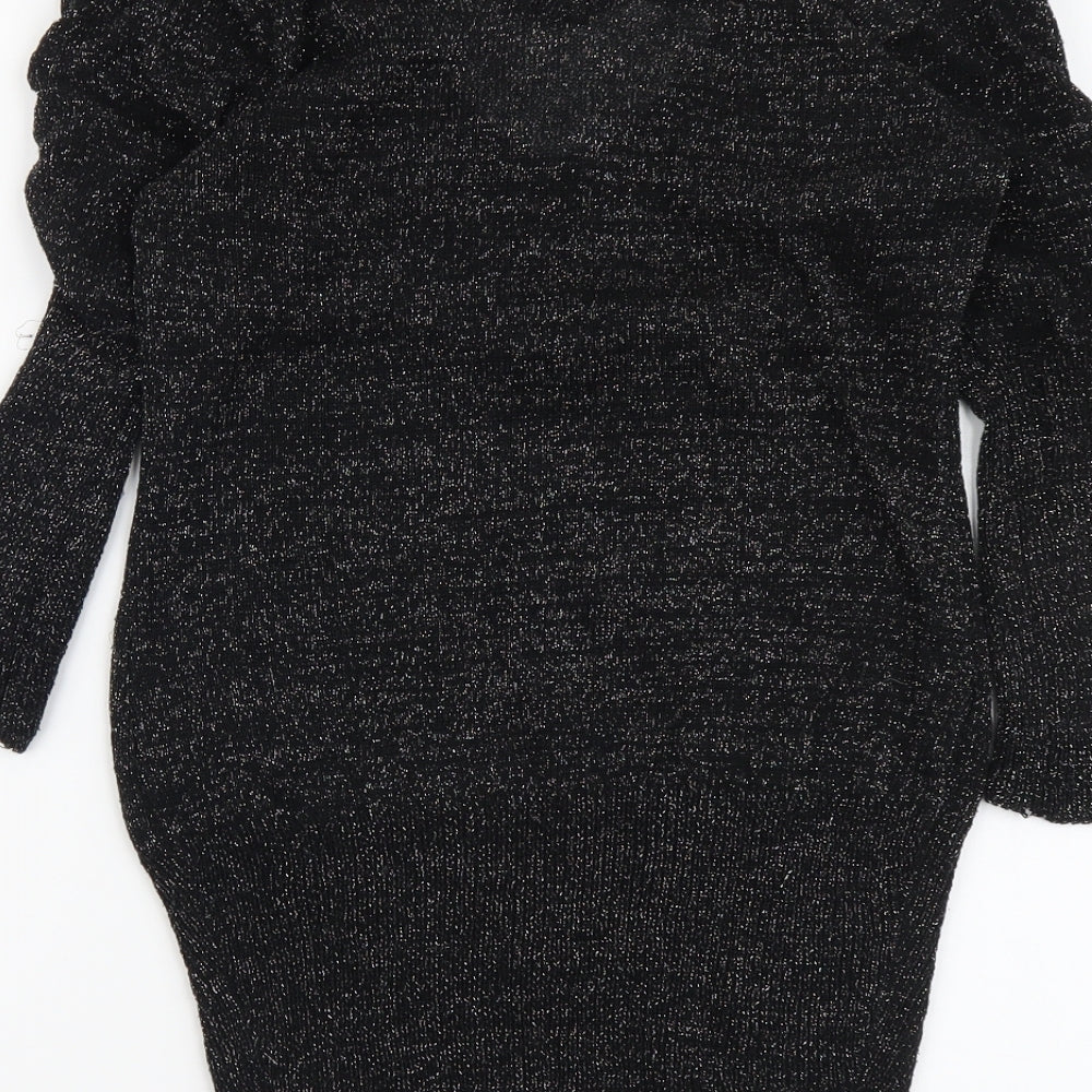Toi Et Moi Womens Black V-Neck Acrylic Tunic Jumper Size S