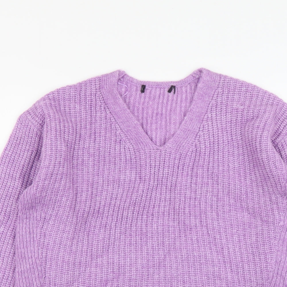 Marks and Spencer Womens Purple V-Neck Acrylic Pullover Jumper Size 10