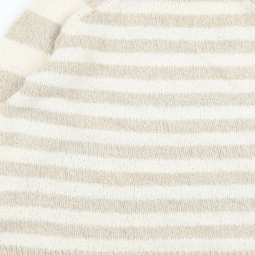 Marks and Spencer Womens Beige Round Neck Striped Polyester Pullover Jumper Size 14