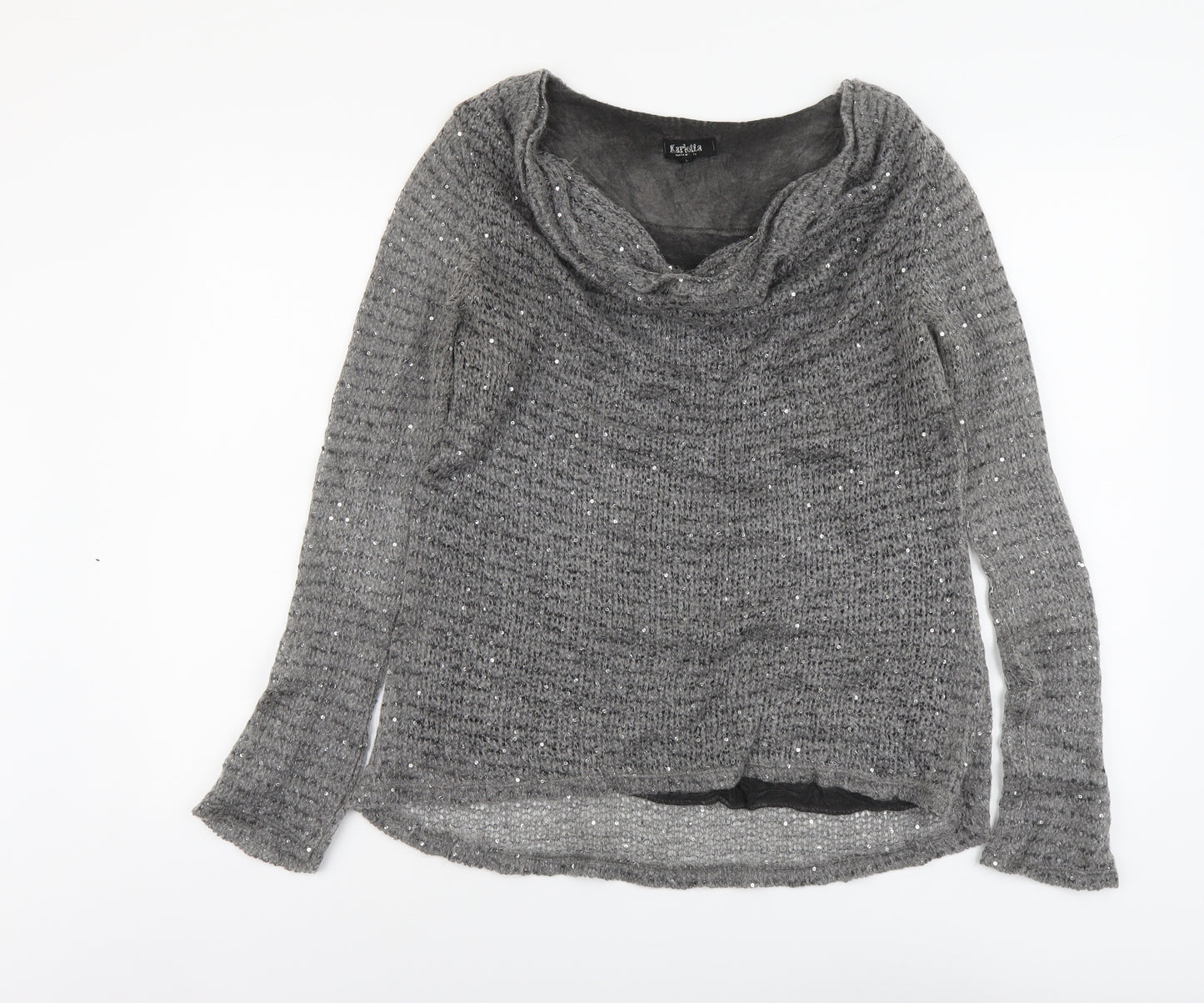 Karlotta Womens Grey Cowl Neck Acrylic Pullover Jumper Size L