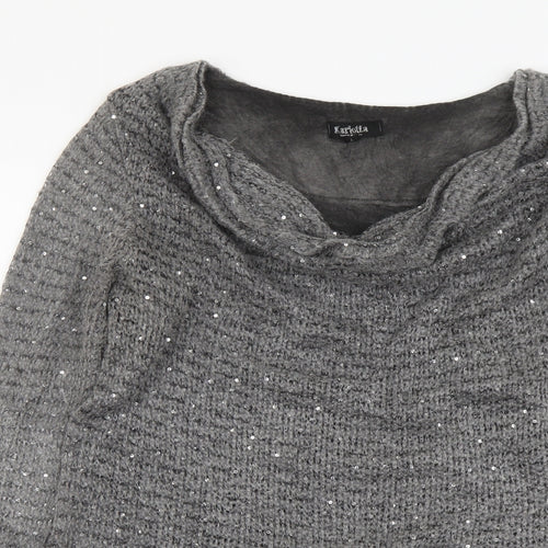 Karlotta Womens Grey Cowl Neck Acrylic Pullover Jumper Size L