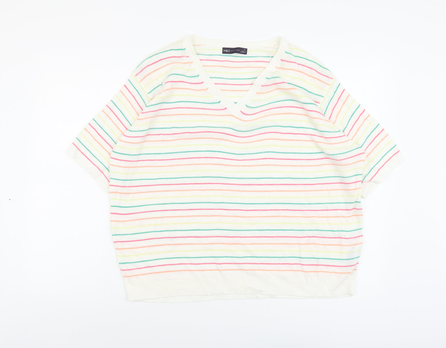 Marks and Spencer Womens Multicoloured V-Neck Striped Acrylic Pullover Jumper Size XL