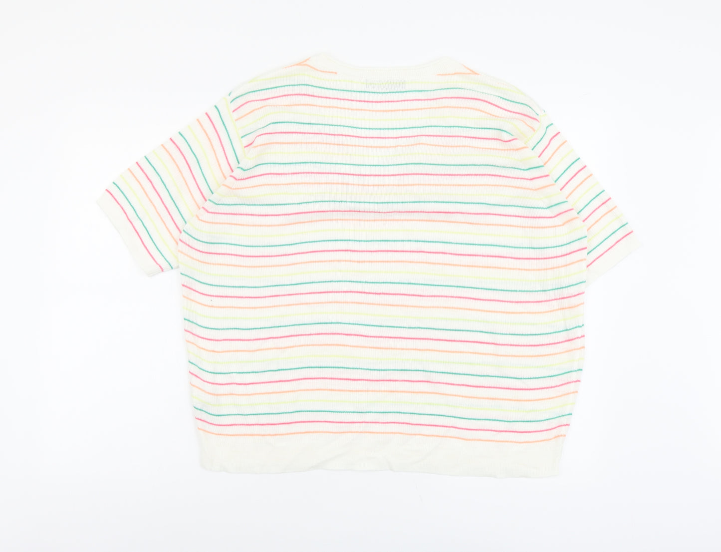 Marks and Spencer Womens Multicoloured V-Neck Striped Acrylic Pullover Jumper Size XL