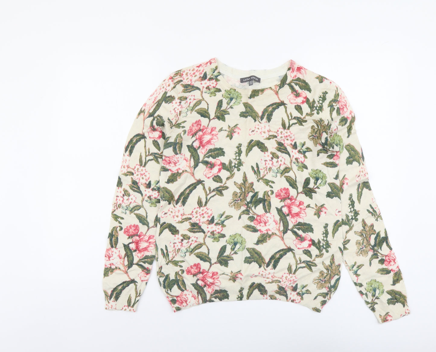 Laura Ashley Womens Multicoloured Scoop Neck Floral Cotton Pullover Jumper Size 12