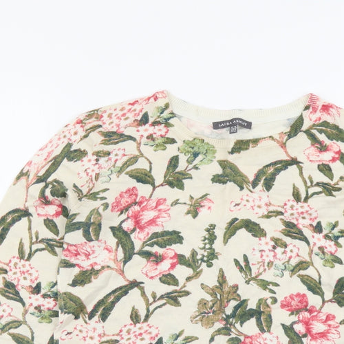 Laura Ashley Womens Multicoloured Scoop Neck Floral Cotton Pullover Jumper Size 12