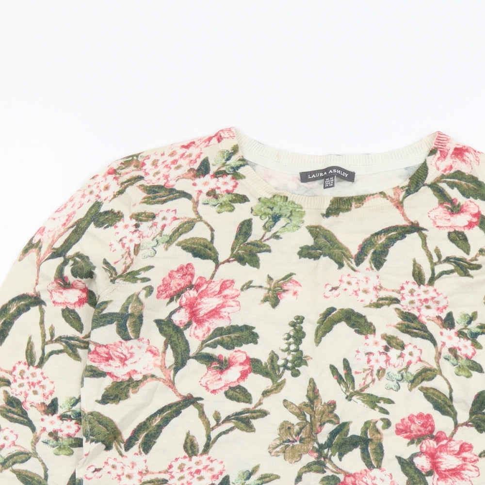 Laura Ashley Womens Multicoloured Scoop Neck Floral Cotton Pullover Jumper Size 12
