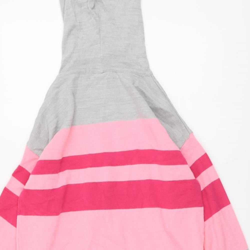 Marks and Spencer Womens Grey Round Neck Striped Acrylic Full Zip Jumper Size S