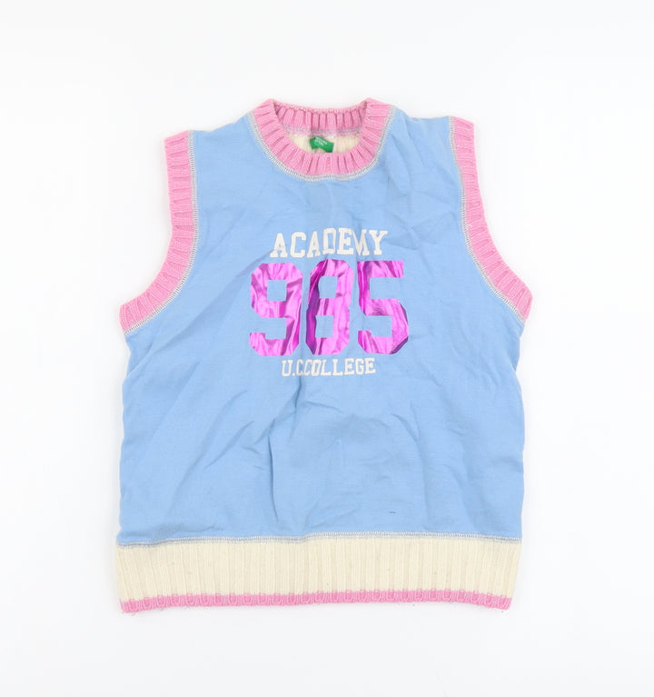 United Colors of Benetton Boys Multicoloured Round Neck Acrylic Vest Jumper Size 12 Years Pullover - Academy 985