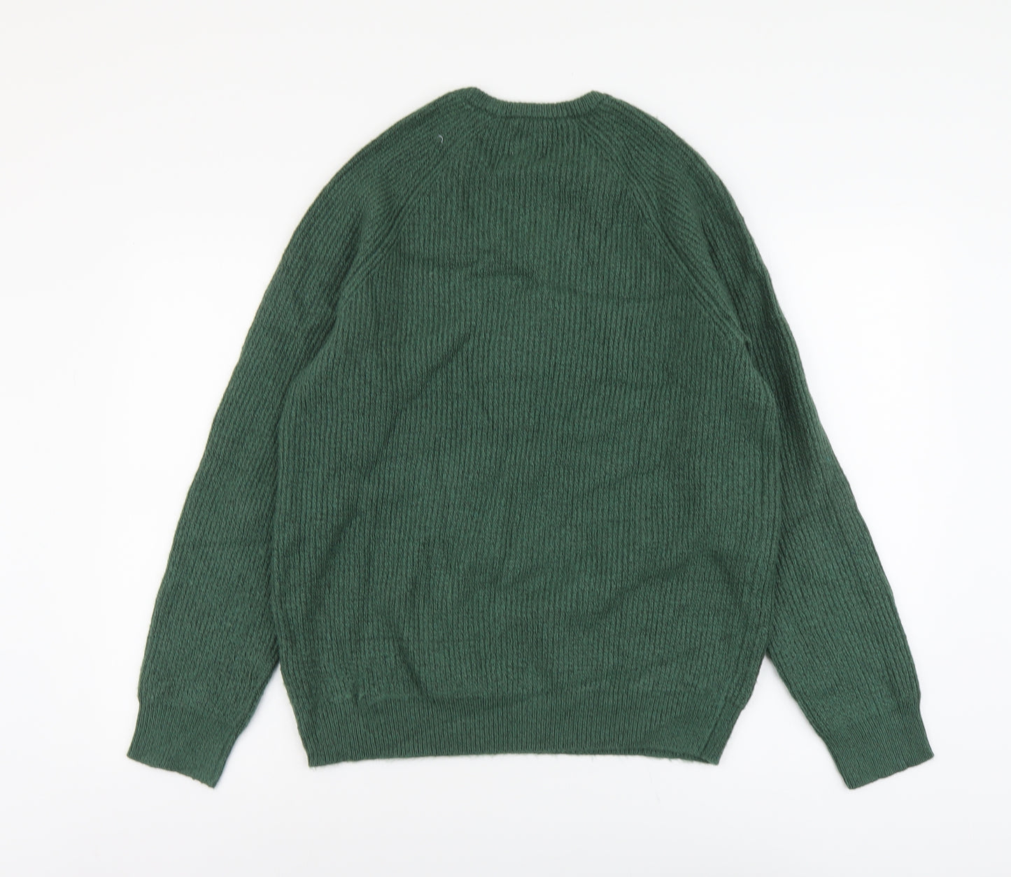 Marks and Spencer Mens Green Round Neck Polyamide Pullover Jumper Size L Long Sleeve