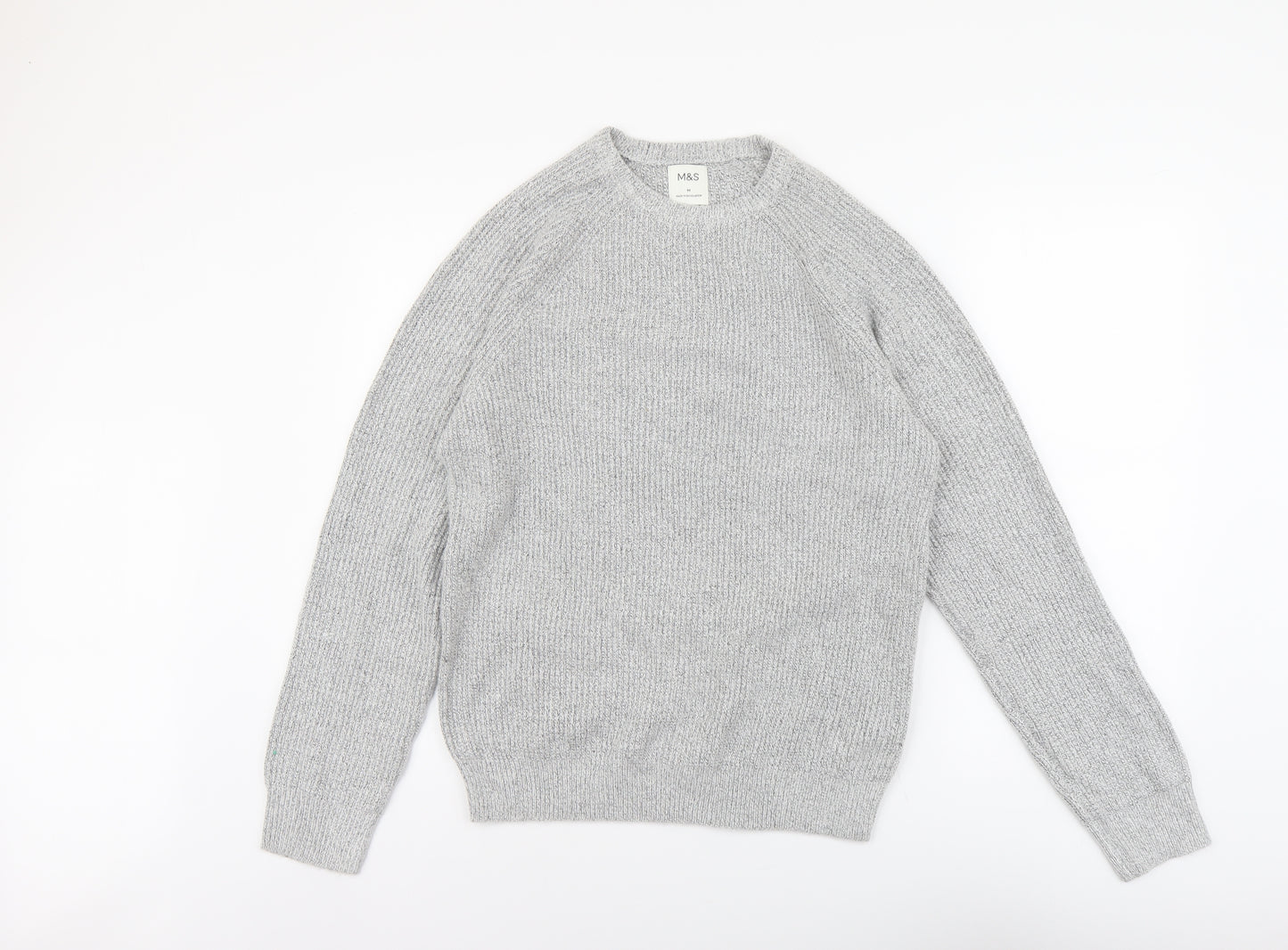 Marks and Spencer Mens Grey Round Neck Polyamide Pullover Jumper Size M Long Sleeve