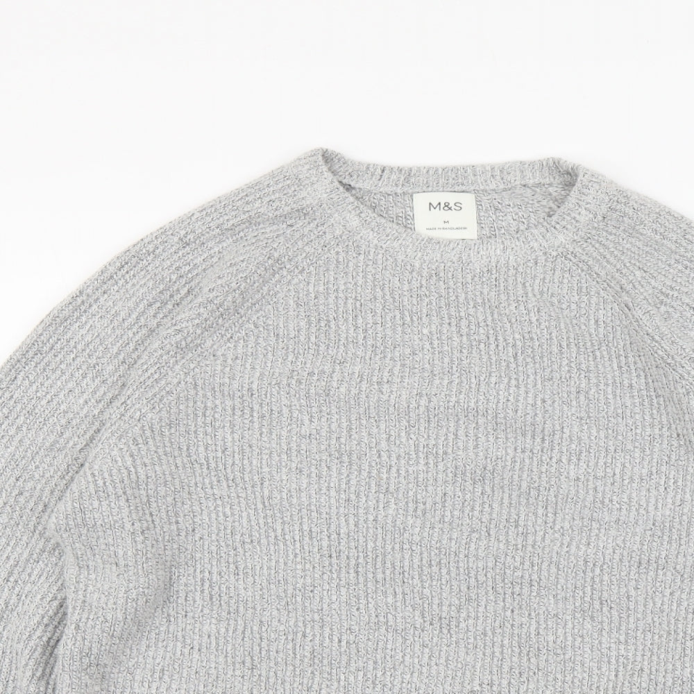 Marks and Spencer Mens Grey Round Neck Polyamide Pullover Jumper Size M Long Sleeve