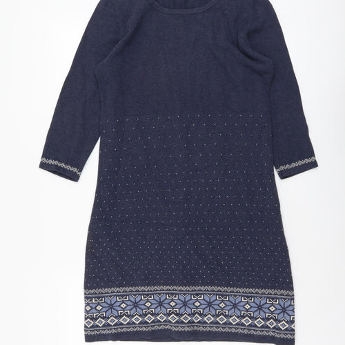 Fat Face Womens Blue Geometric Cotton Shift Size 10 Round Neck Pullover