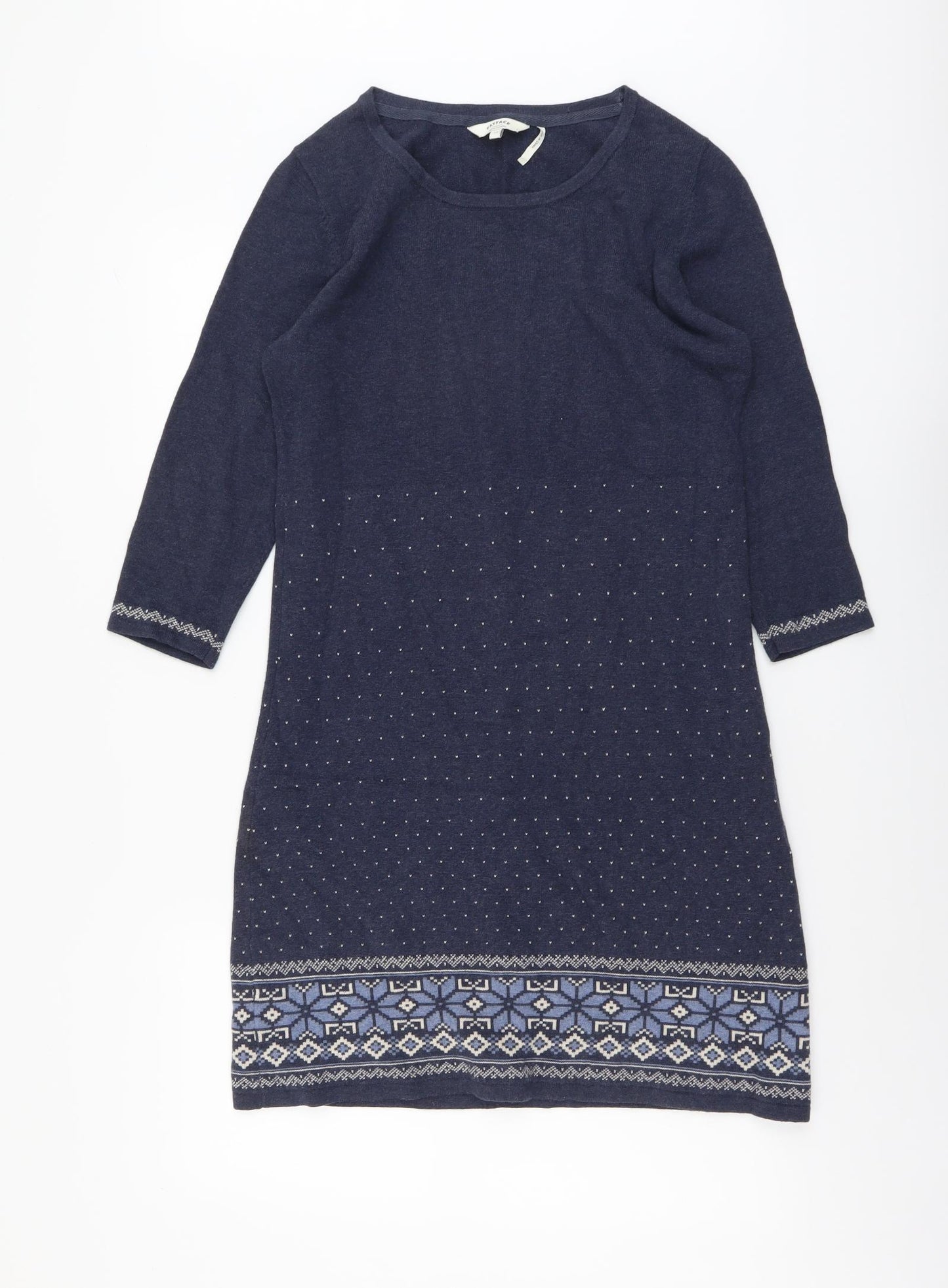Fat Face Womens Blue Geometric Cotton Shift Size 10 Round Neck Pullover