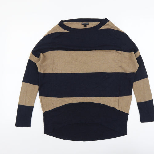 Marks and Spencer Womens Beige Boat Neck Striped Viscose Pullover Jumper Size S