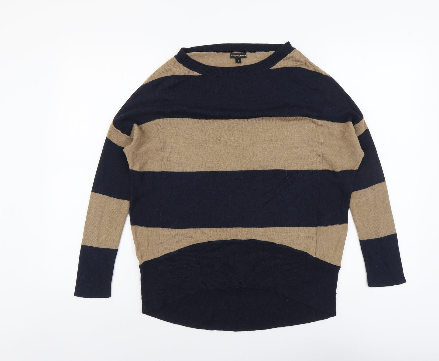 Marks and Spencer Womens Beige Boat Neck Striped Viscose Pullover Jumper Size S