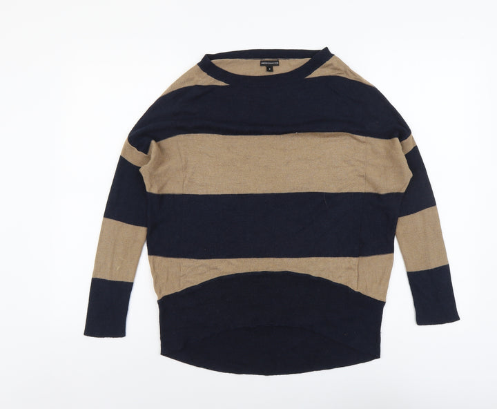 Marks and Spencer Womens Beige Boat Neck Striped Viscose Pullover Jumper Size S