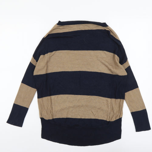 Marks and Spencer Womens Beige Boat Neck Striped Viscose Pullover Jumper Size S