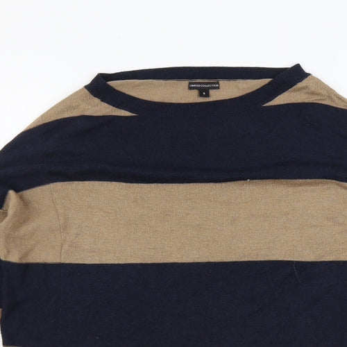 Marks and Spencer Womens Beige Boat Neck Striped Viscose Pullover Jumper Size S