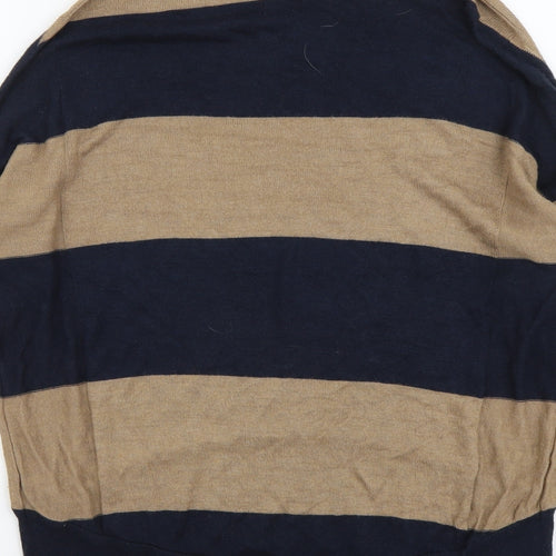 Marks and Spencer Womens Beige Boat Neck Striped Viscose Pullover Jumper Size S