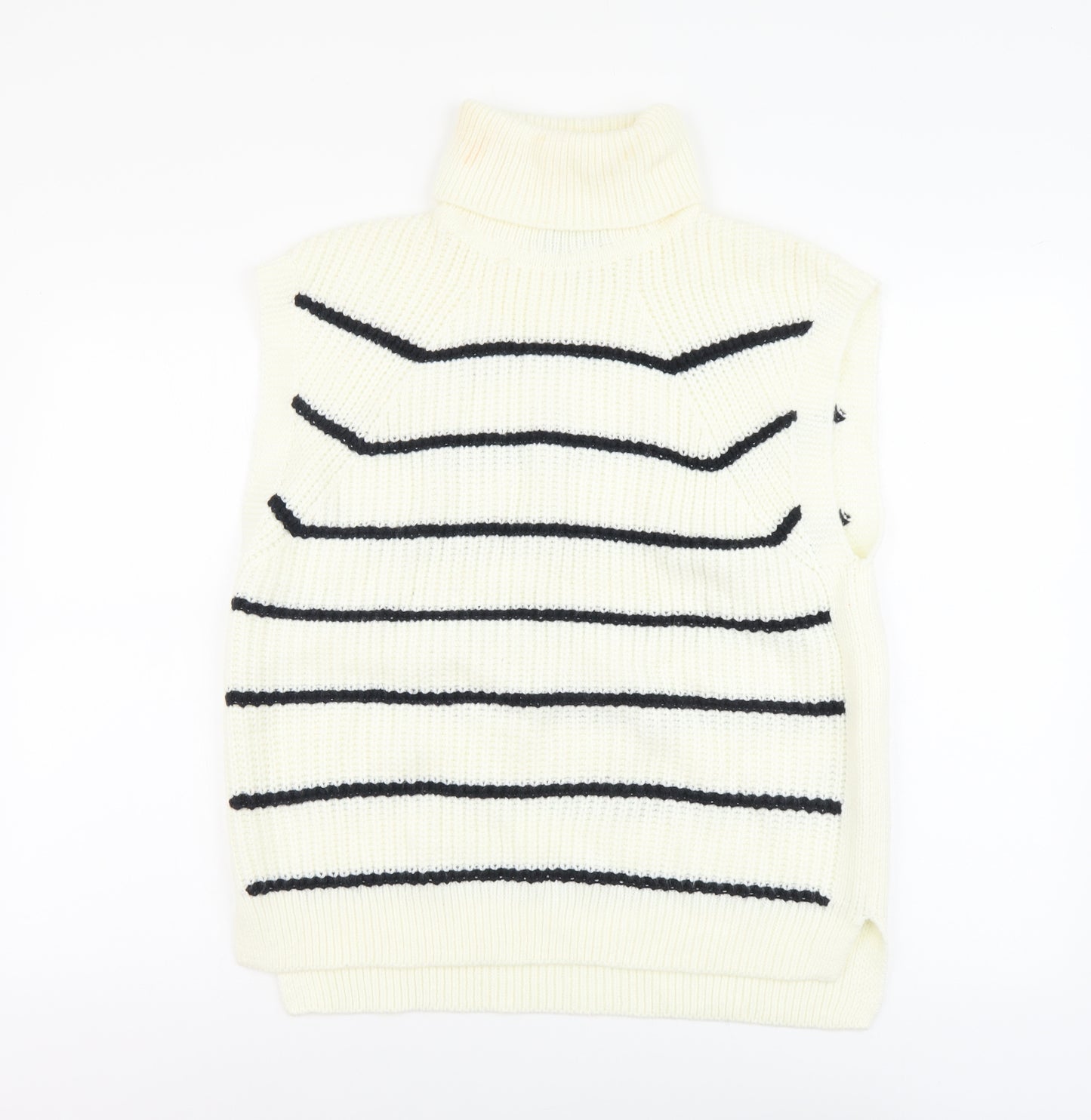 Marks and Spencer Womens Ivory Roll Neck Striped Acrylic Vest Jumper Size M