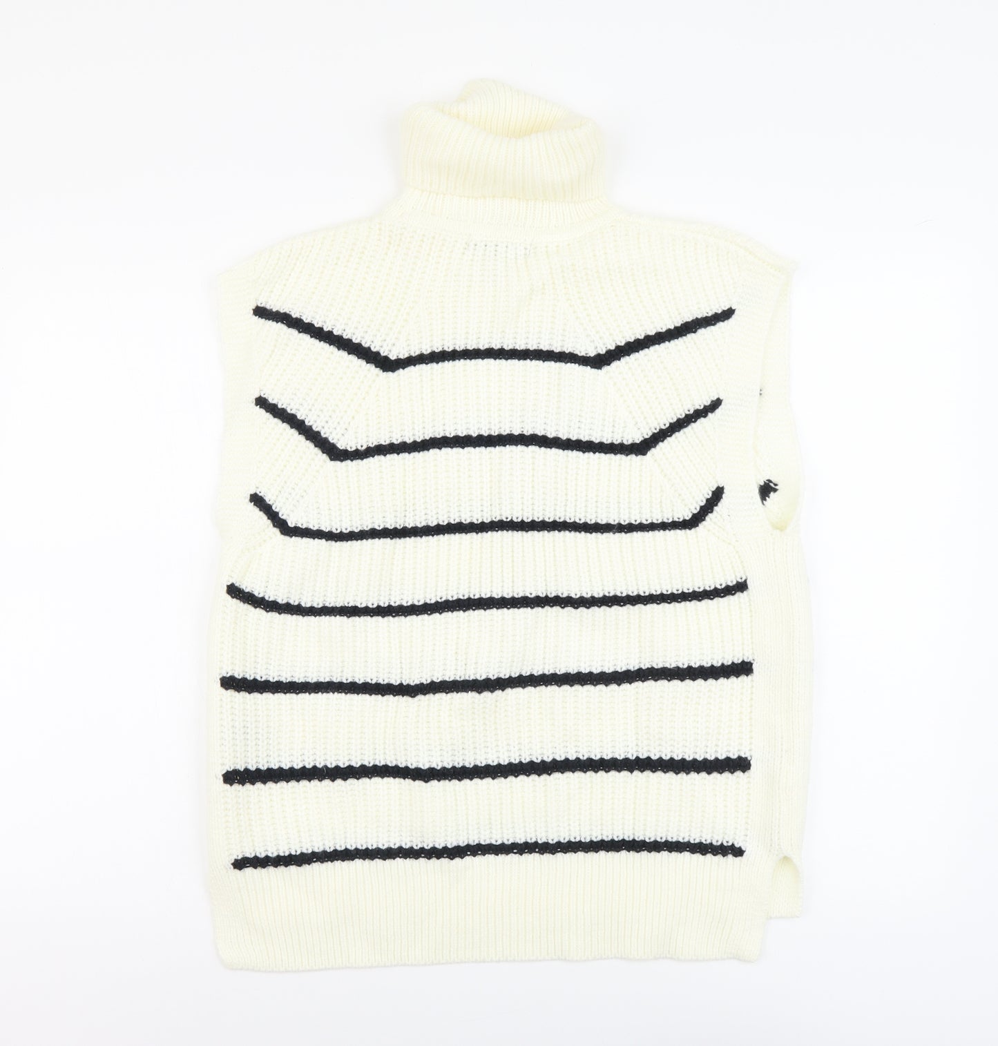 Marks and Spencer Womens Ivory Roll Neck Striped Acrylic Vest Jumper Size M