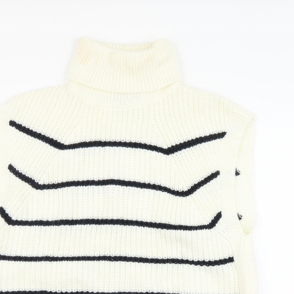 Marks and Spencer Womens Ivory Roll Neck Striped Acrylic Vest Jumper Size M