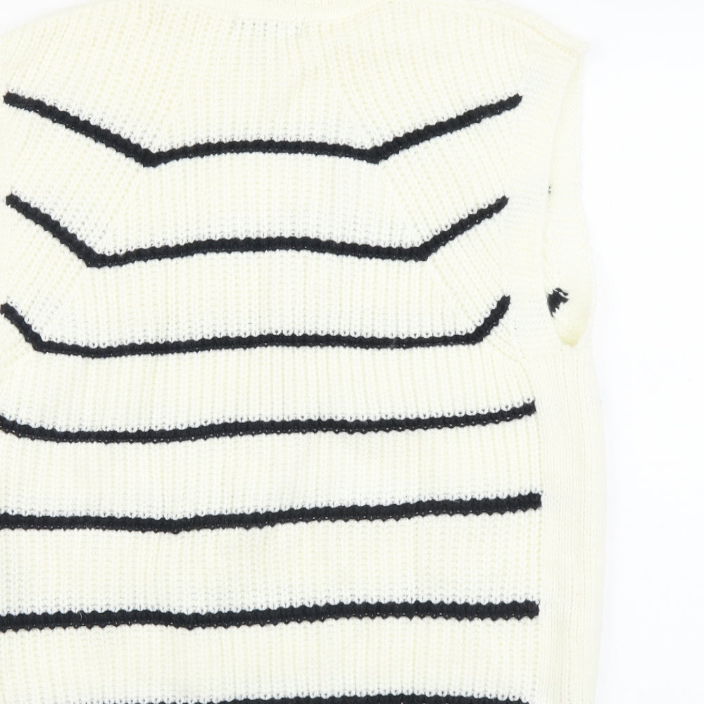 Marks and Spencer Womens Ivory Roll Neck Striped Acrylic Vest Jumper Size M