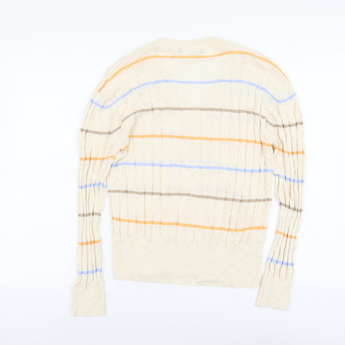 Marks and Spencer Womens Beige V-Neck Striped Acrylic Pullover Jumper Size M - Ribbed