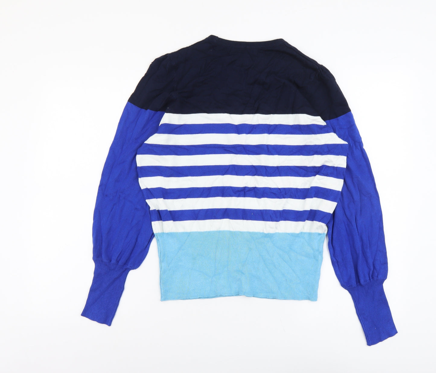 Marks and Spencer Womens Blue Scoop Neck Striped Viscose Pullover Jumper Size 14