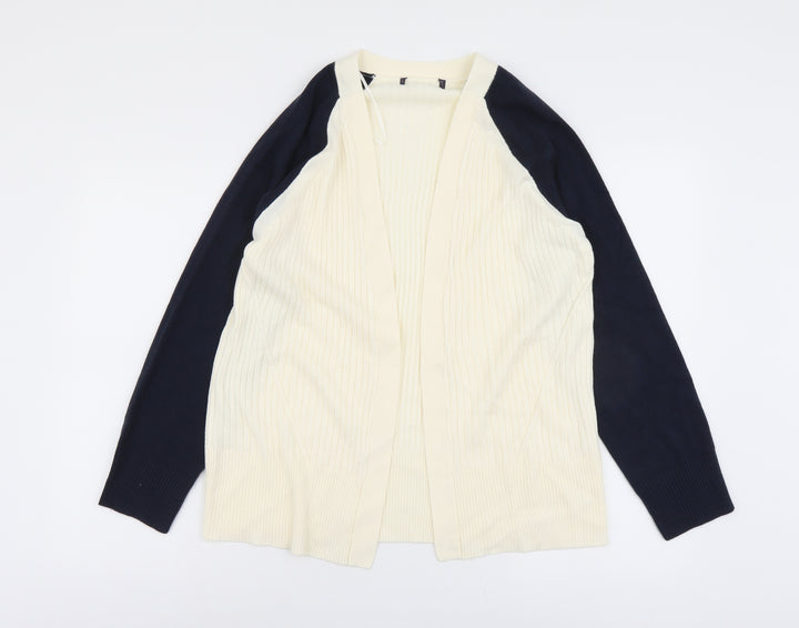 Marks and Spencer Womens Ivory V-Neck Acrylic Cardigan Jumper Size 14 - Ribbed