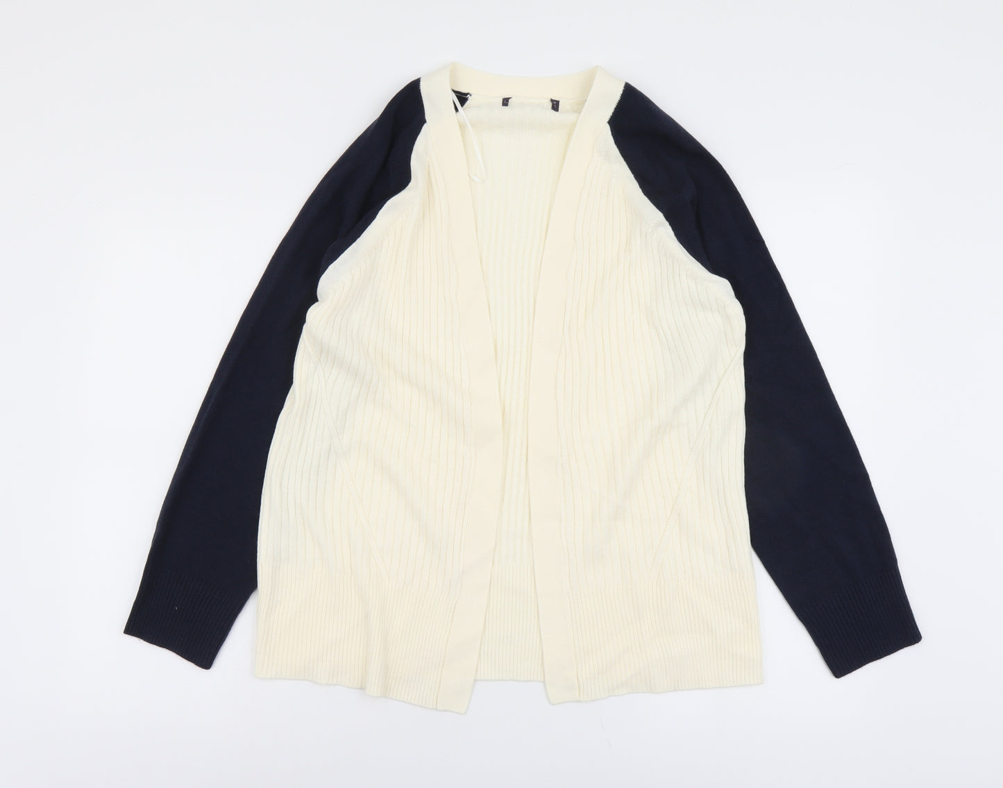 Marks and Spencer Womens Ivory V-Neck Acrylic Cardigan Jumper Size 14 - Ribbed