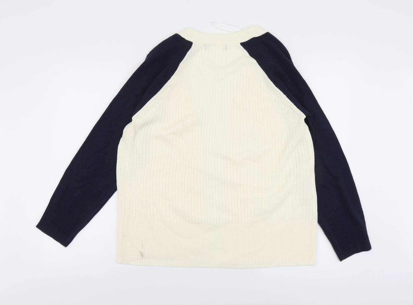 Marks and Spencer Womens Ivory V-Neck Acrylic Cardigan Jumper Size 14 - Ribbed