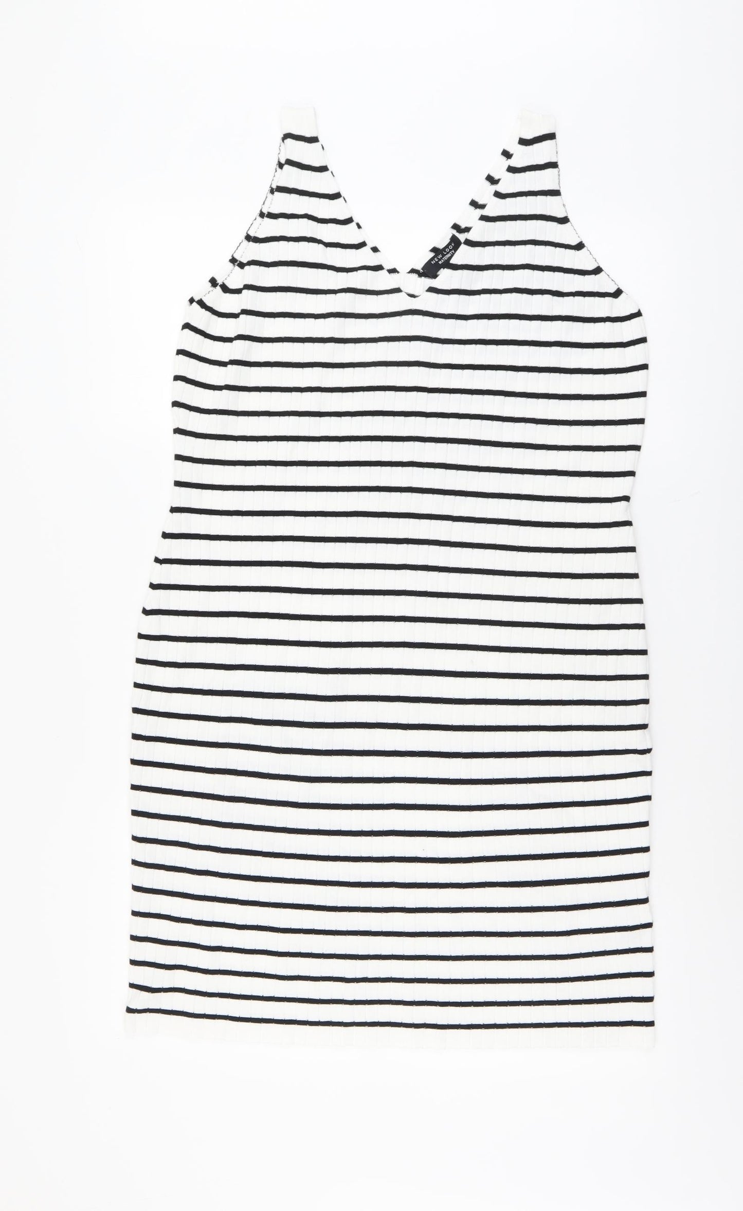 New Look Womens White Striped Viscose Tank Dress Size 20 V-Neck Pullover