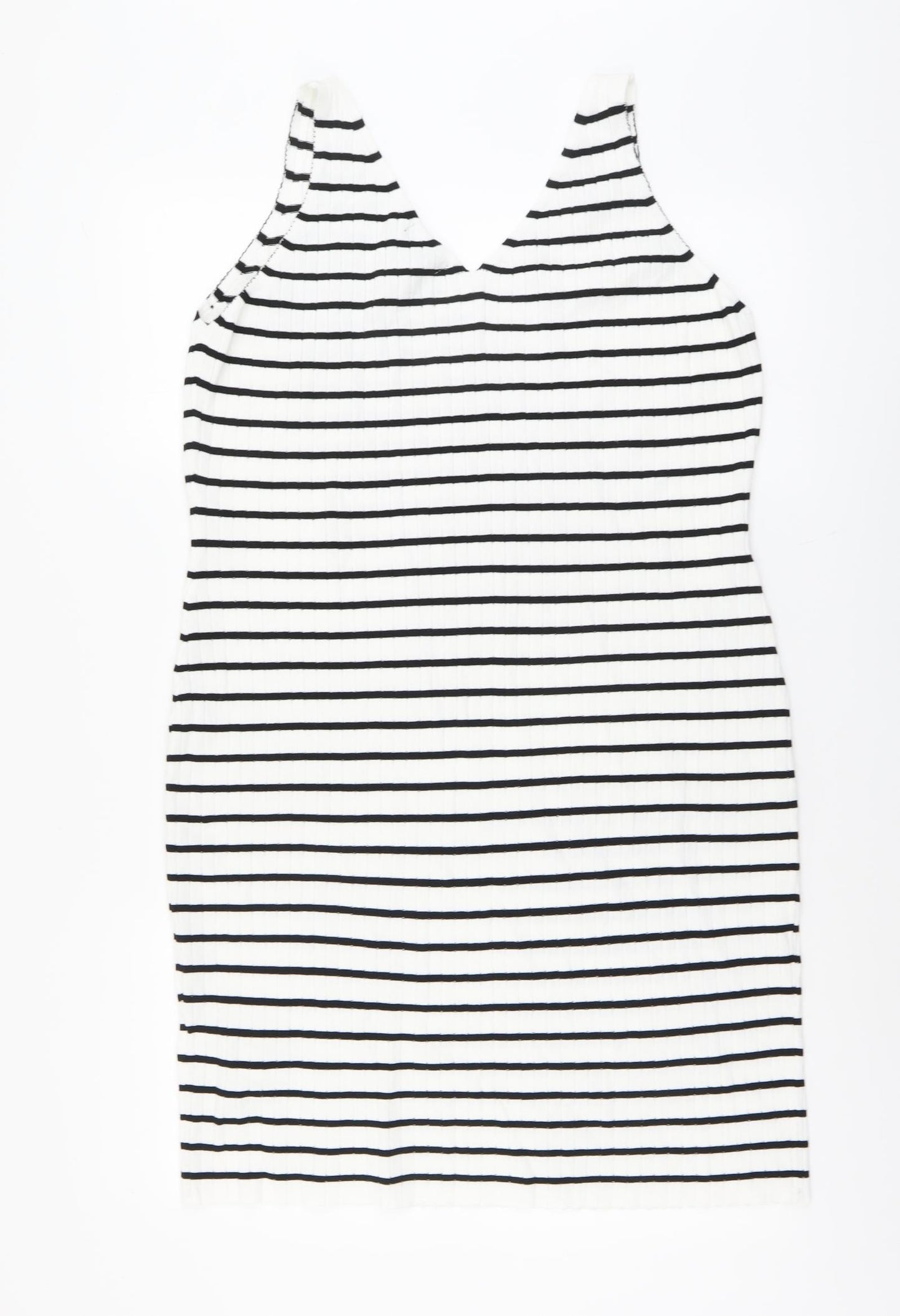New Look Womens White Striped Viscose Tank Dress Size 20 V-Neck Pullover