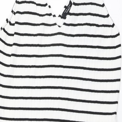 New Look Womens White Striped Viscose Tank Dress Size 20 V-Neck Pullover