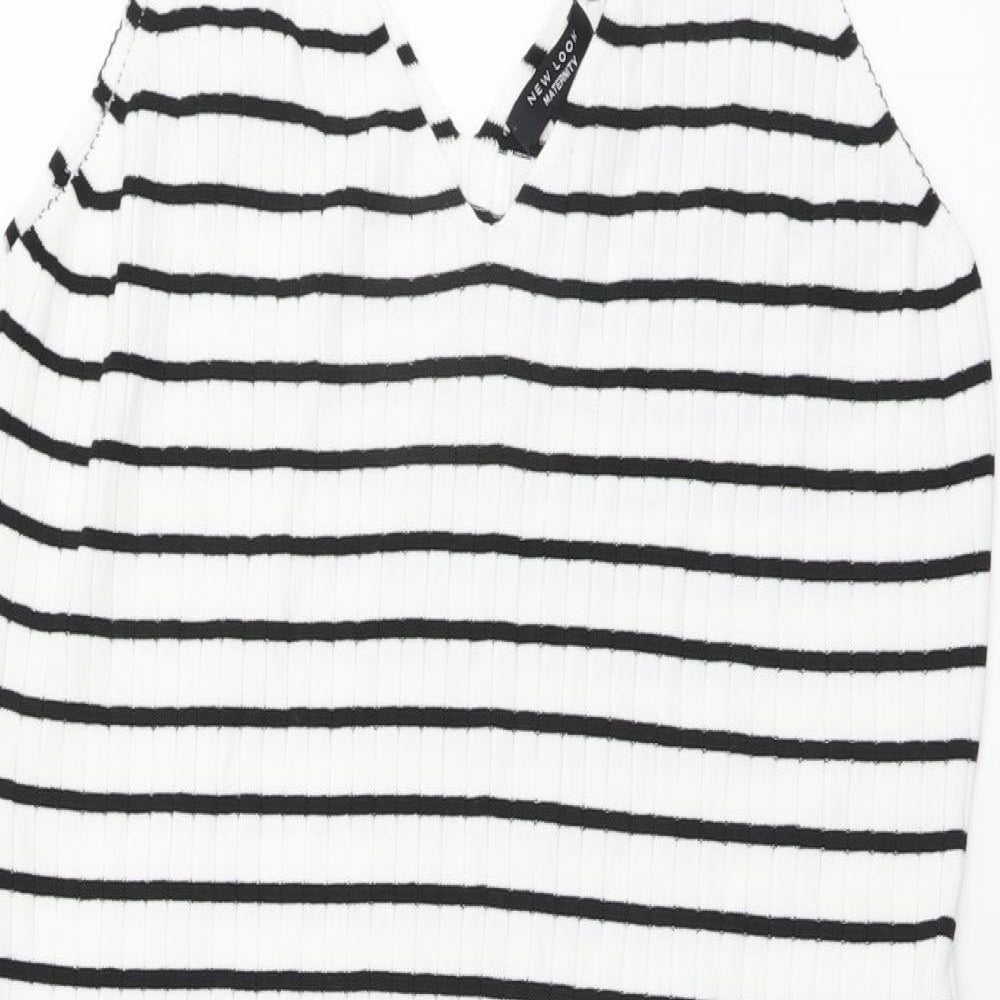 New Look Womens White Striped Viscose Tank Dress Size 20 V-Neck Pullover