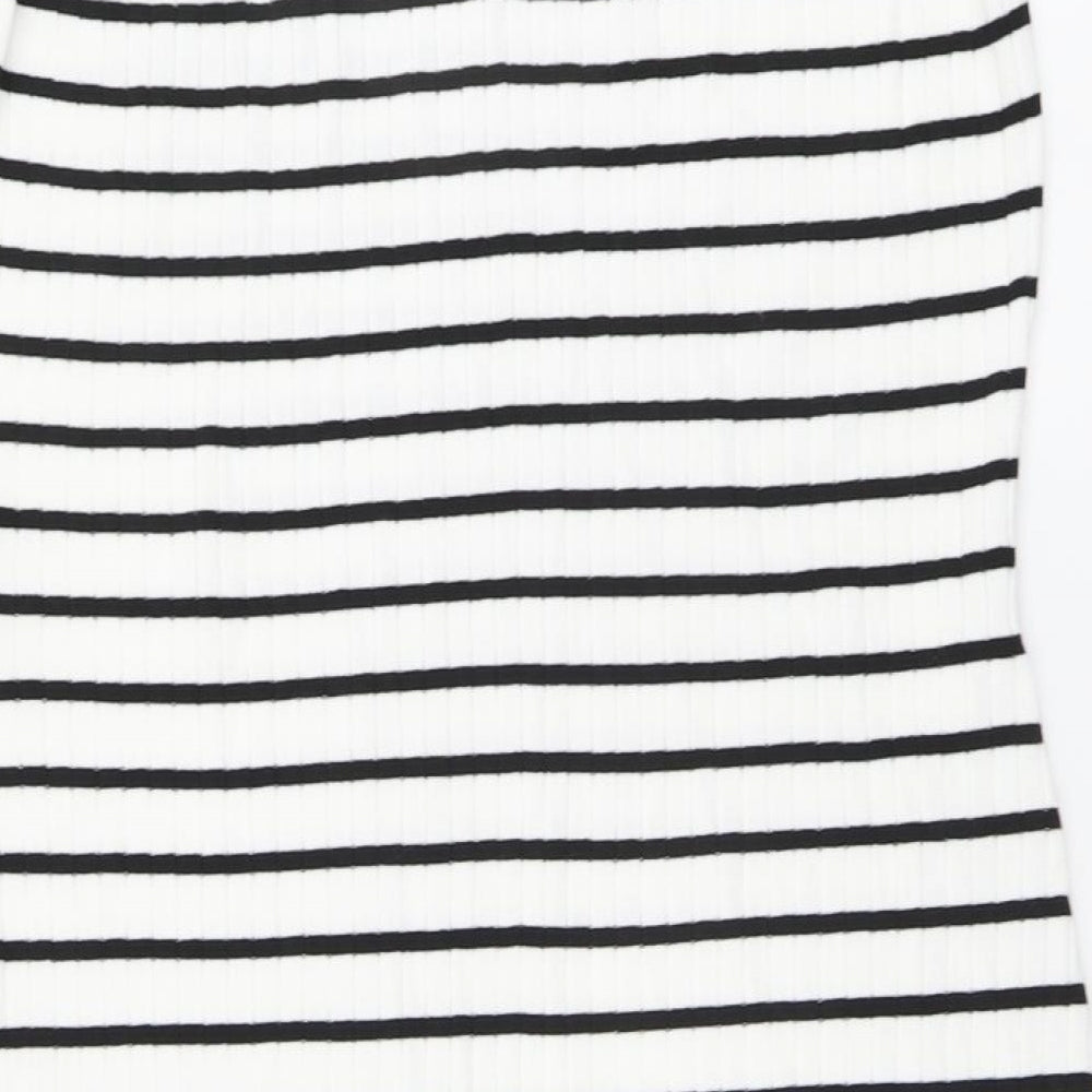 New Look Womens White Striped Viscose Tank Dress Size 20 V-Neck Pullover