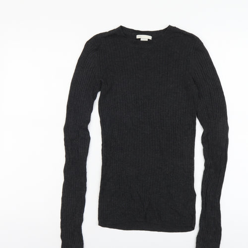 H&M Womens Black Scoop Neck Acrylic Pullover Jumper Size XS - Ribbed