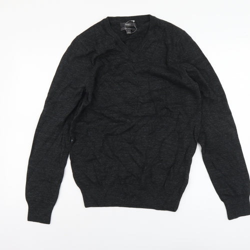Marks and Spencer Mens Grey V-Neck Cotton Pullover Jumper Size S Long Sleeve