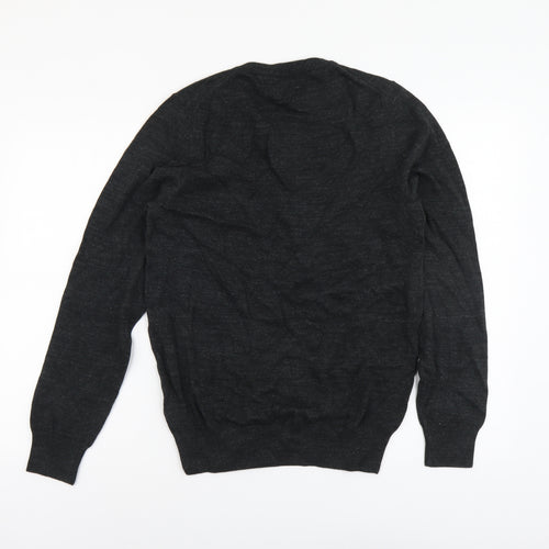Marks and Spencer Mens Grey V-Neck Cotton Pullover Jumper Size S Long Sleeve