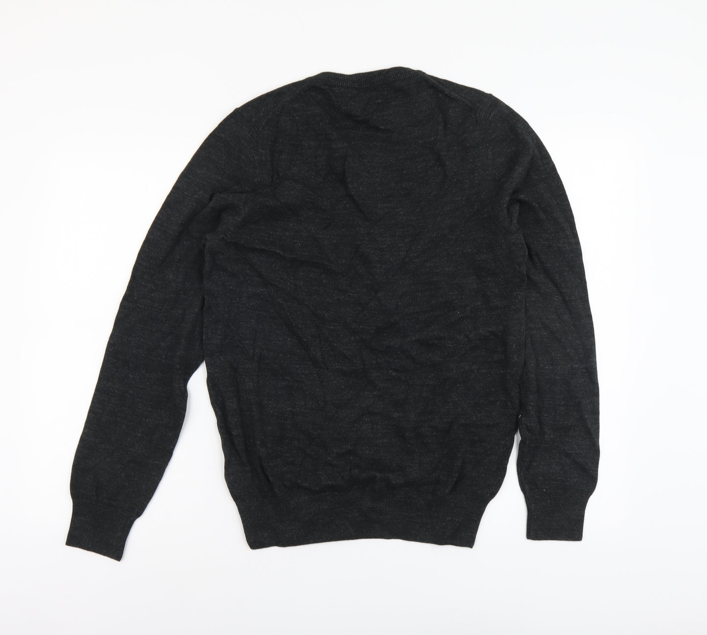 Marks and Spencer Mens Grey V-Neck Cotton Pullover Jumper Size S Long Sleeve