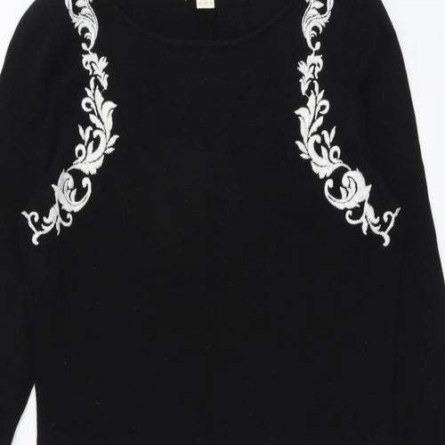 Monsoon Womens Black Floral Cotton Sheath Size 12 Boat Neck Pullover
